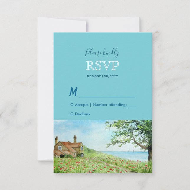Vallmo Fält Akvarell Bröllopsvar Svar RSVP (Framsida)