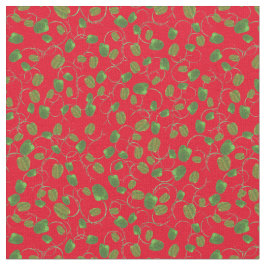 Vallmo Fält Gröna Knoppar på Röd Anpassad Tyg