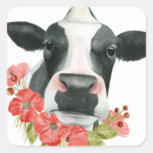 Vallmo Farm - Blad med blommor Fyrkantigt Klistermärke