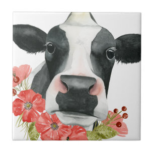 Vallmo Farm - Blad med blommor Kakelplatta