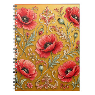 Vallmo fleur gyllene design anteckningsbok