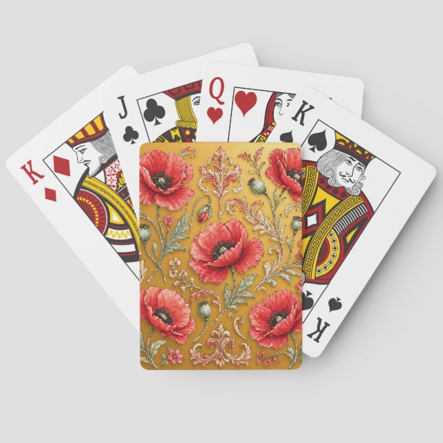 Vallmo fleur gyllene design casinokort (Baksidan)