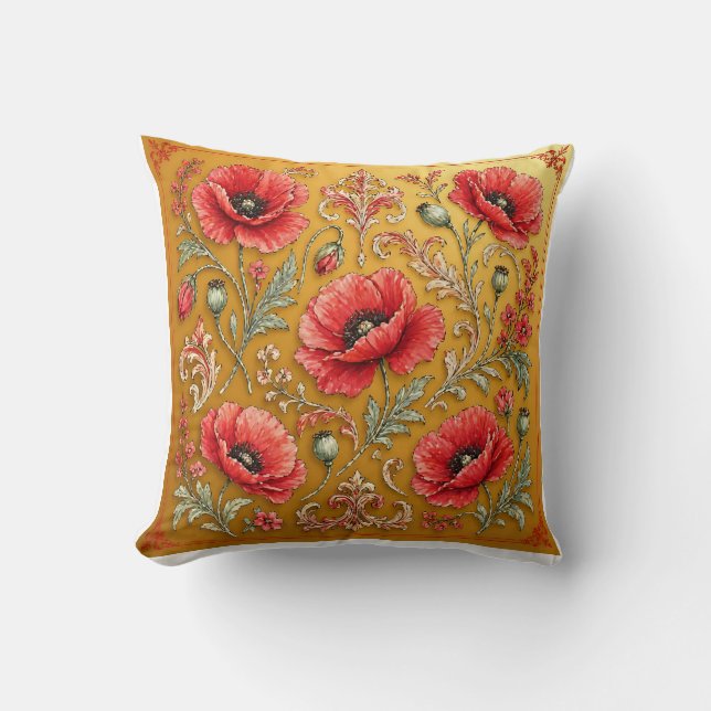 Vallmo fleur gyllene design kudde (Framsida)