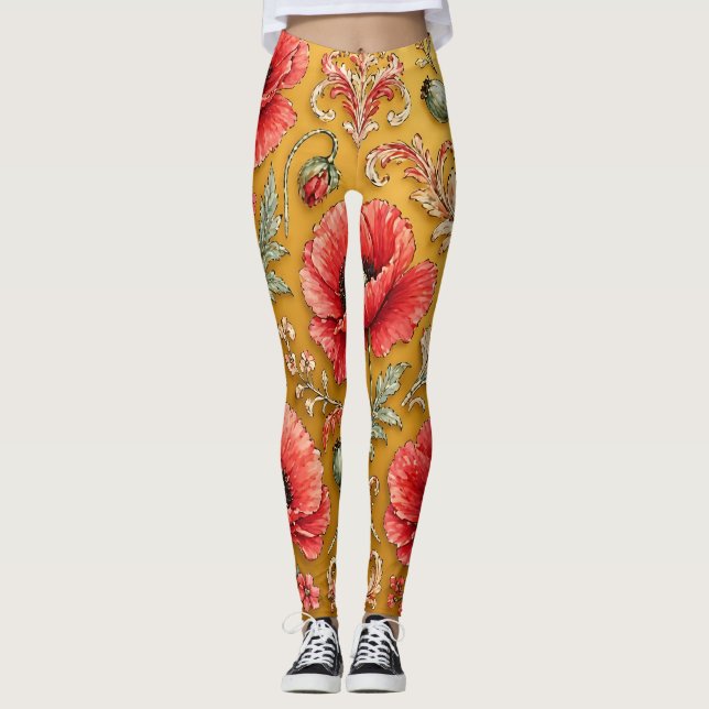 Vallmo fleur gyllene design leggings (Framsida)