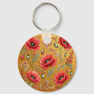 Vallmo fleur gyllene design nyckelring