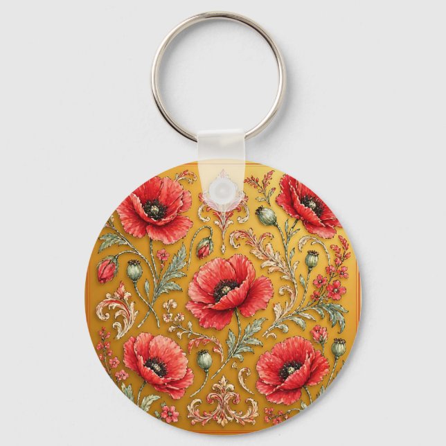 Vallmo fleur gyllene design nyckelring (Framsida)