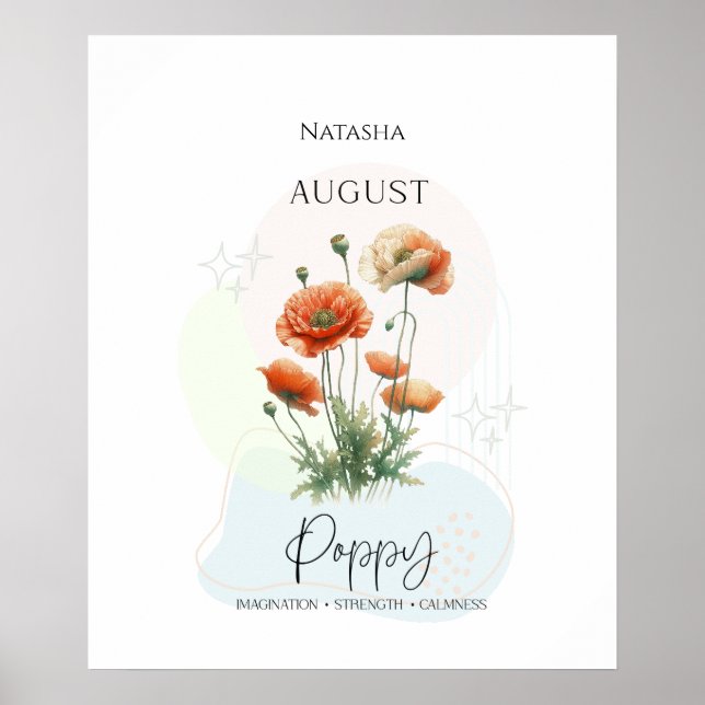 Vallmo födelsedagsblomma för augusti poster (Framsidan)