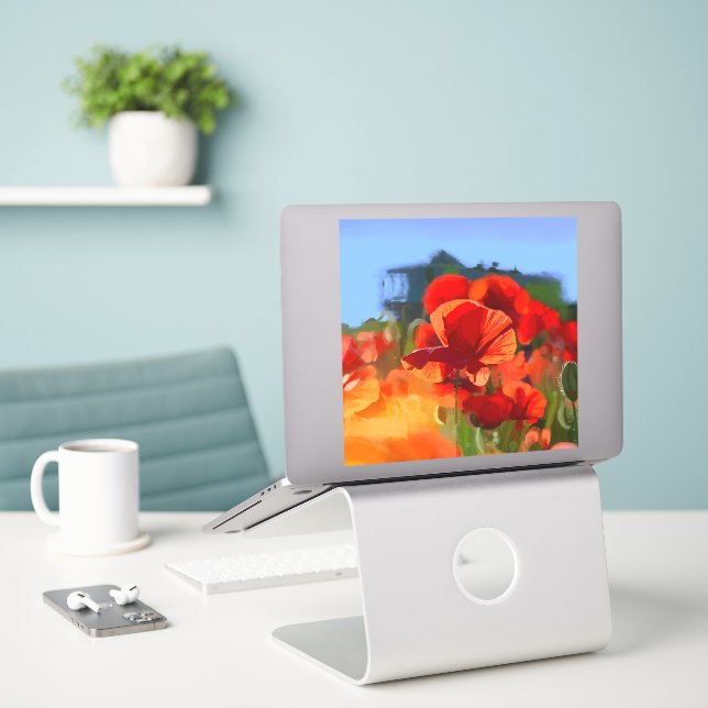 Vallmo hus - oljemålning klistermärken (Laptop På Skrivbordet)