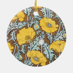 vallmo konst illustration gul blomma julgransprydnad keramik