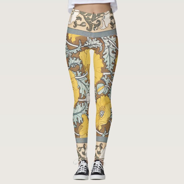 vallmo konst illustration gul blomma leggings (Framsida)