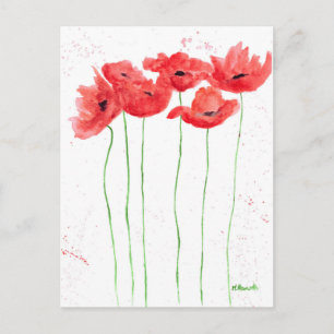 Vallmo med röd blommigt, vattenfärgstyp, rustik va vykort