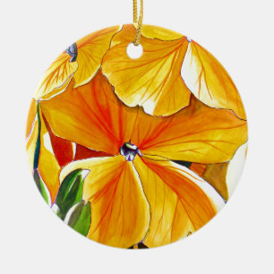 Vallmo original akvarell blomsterkonst julgransprydnad keramik