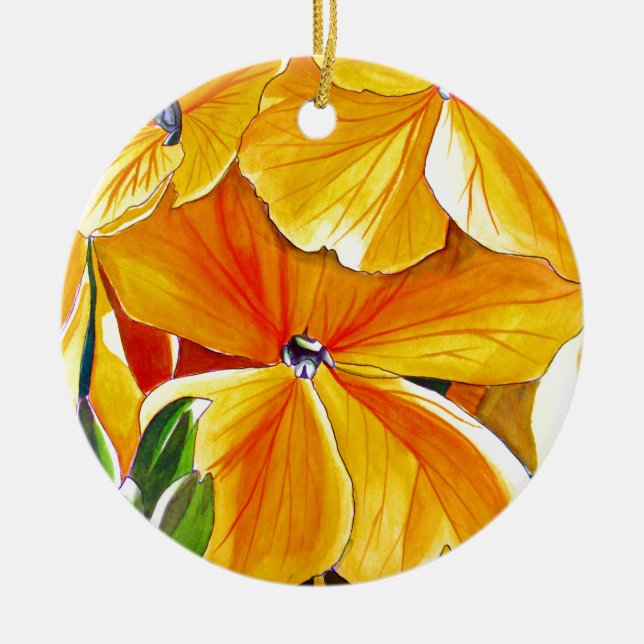 Vallmo original akvarell blomsterkonst julgransprydnad keramik (Framsidan)