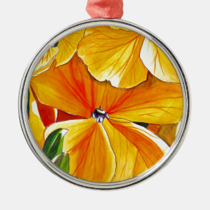 Vallmo original akvarell blomsterkonst julgransprydnad metall