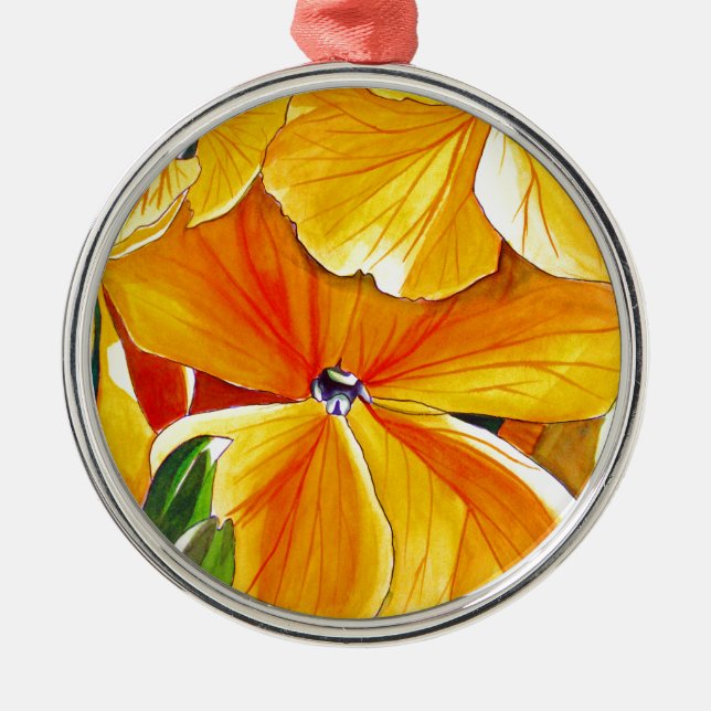 Vallmo original akvarell blomsterkonst julgransprydnad metall (Framsidan)