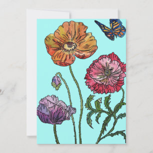 Vallmo Poppies Art Watercolor Birthday-inbjudan Inbjudningar