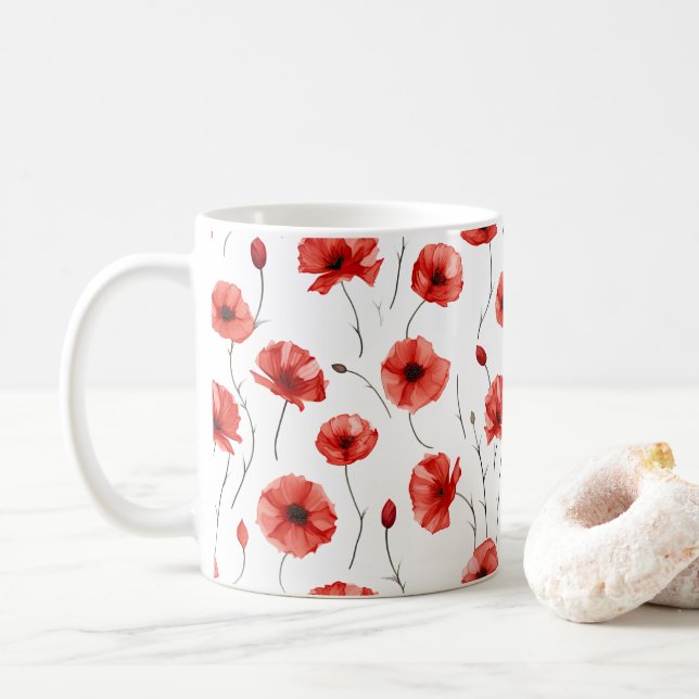 Vallmo Pressed Flowers Watercolor-Stil Kaffemugg (Med munk)