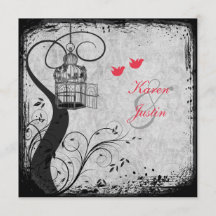 Vallmo Red, Grått Birdcage Lovebird Bröllopsinbjud
