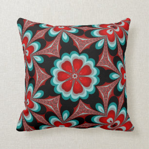 Vallmo Red Teal och Black Flower Kudde