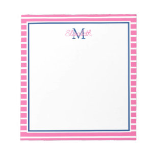 Vallmo Rosa och vit Rand med marin monogram Anteckningsblock