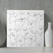 Vallmo Vildblomma Svart och Vitt Minimalist Blomma