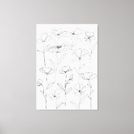 Vallmo Vildblomma Svart och Vitt Minimalistiskt Bl Canvastryck