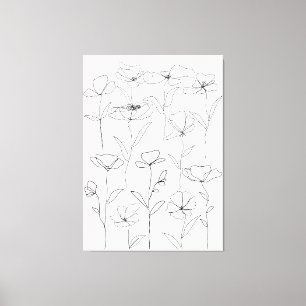 Vallmo Vildblomma Svart och Vitt Minimalistiskt Bl Canvastryck