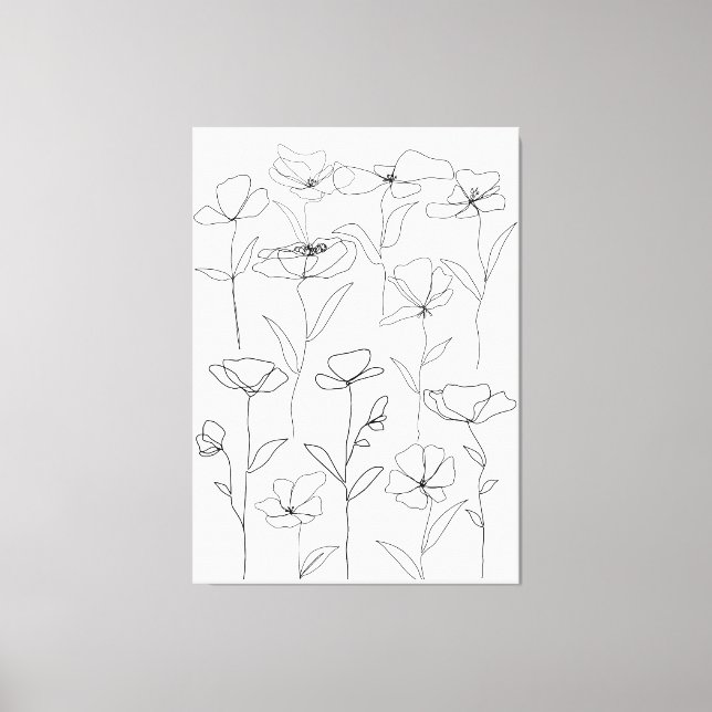 Vallmo Vildblomma Svart och Vitt Minimalistiskt Bl Canvastryck (Framsida)