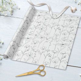 Vallmo Vildblomma Svart och Vitt Minimalistiskt Bl Presentpapper