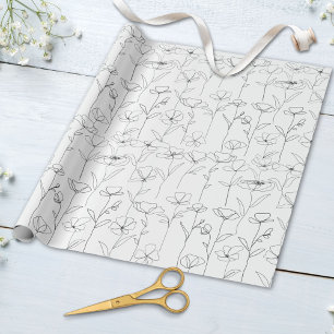 Vallmo Vildblomma Svart och Vitt Minimalistiskt Bl Presentpapper