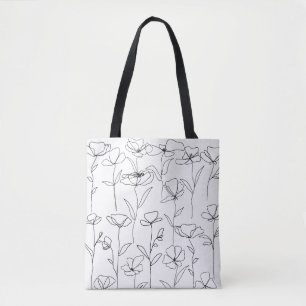 Vallmo Vildblomma Svart och Vitt Minimalistiskt Bl Tygkasse