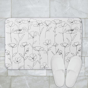 Vallmo Vildblomma Svart och Vitt Minimalt Blommoti Badrumsmatta