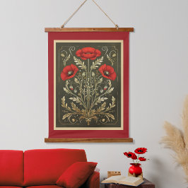 Vallmo Vintage Guld Röd Art Nouveau