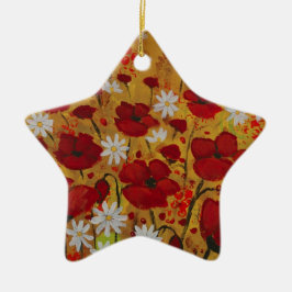 Vallmoäng, röda blommor julgransprydnad keramik