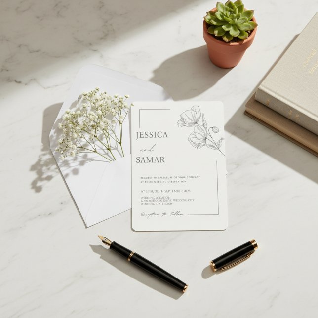 Vallmoblom Wedding Invitation Inbjudningar (Poppies in Bloom Wedding Invitation)