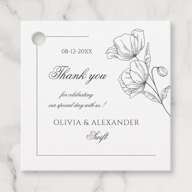 Vallmoblommor elegant bröllop gåvor etiketter (Framsida)