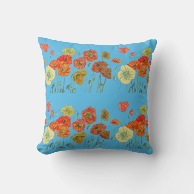 Vallmoblommor floranPoppies Waterercolor Cushion Kudde (Framsida)