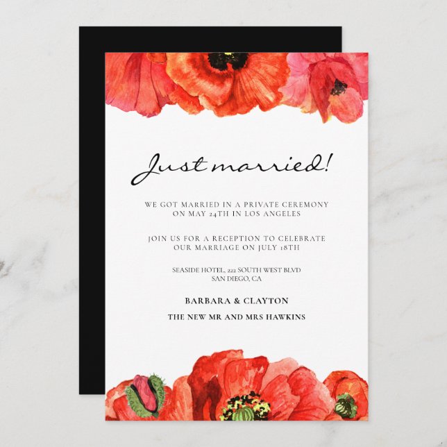 Vallmoblommor i akvarell bröllopsannonsering inbjudningar (Fram/baksida)