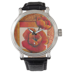 Vallmoblommor i Tan och Orange Armbandsur