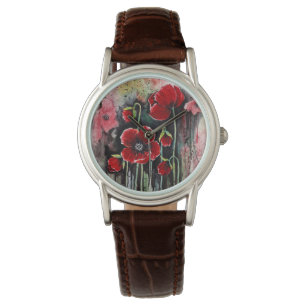 Vallmoblommor i vattenfärg armbandsur