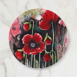 Vallmoblommor i vattenfärg gåvor etiketter