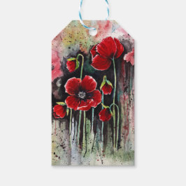 Vallmoblommor i vattenfärg presentetikett