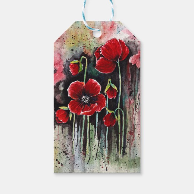 Vallmoblommor i vattenfärg presentetikett (Framsidan)