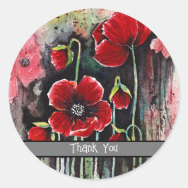 Vallmoblommor i vattenfärg runt klistermärke