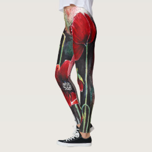 Vallmoblommor i vattenfärgsbalkar leggings