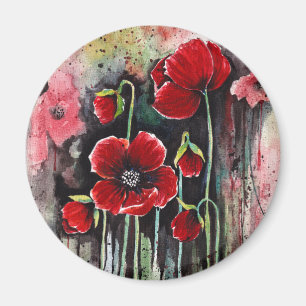 Vallmoblommor i vattenfärgsmagnet magnet
