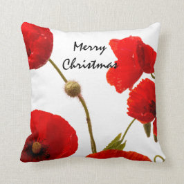 Vallmoblommor Röda Blommigten God jul White Kudde