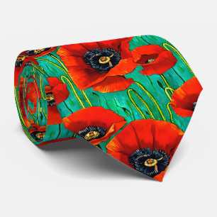 Vallmoblommor, sömlös blommigt av mönster röd grön slips