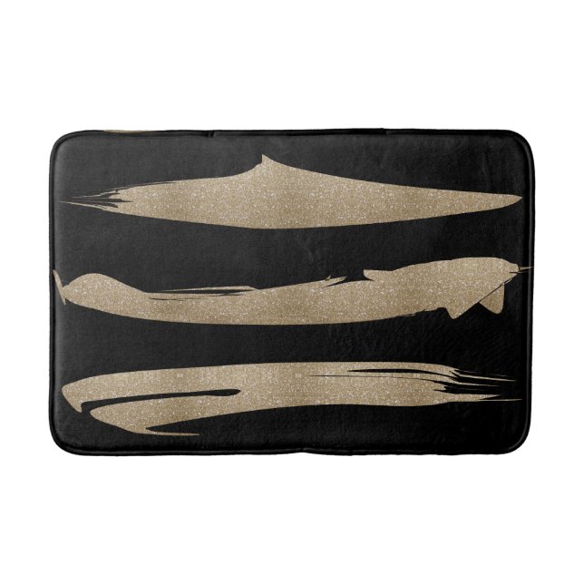 Vallmogeometrisk mönster svart och guld rand badrumsmatta (Framsidan)