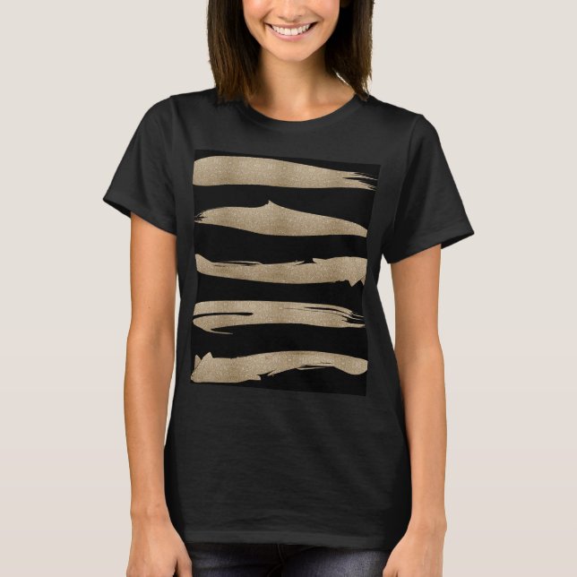 Vallmogeometrisk mönster svart och guld rand t shirt (Framsida)
